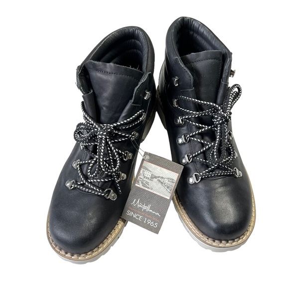 Montelliana Boots Womens Size 10 1965 Margherita Black Leather Ankle Hiking Boot - Picture 2 of 12